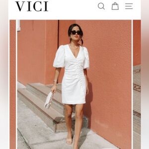 NWT VICI asymmetrical button puff sleeve white dress